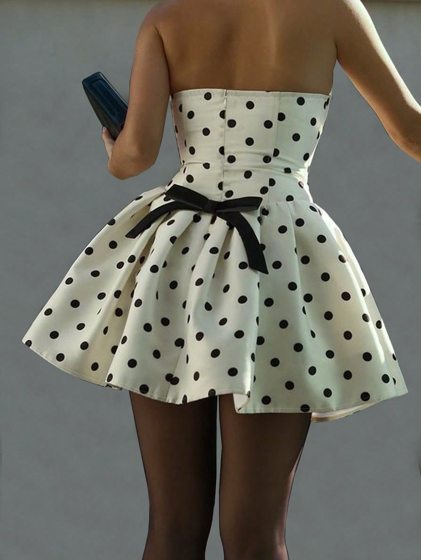 Women's Elegant Polka Dot Off-Shoulder One-Shoulder Sexy Bow Zip A-Line Short Dress